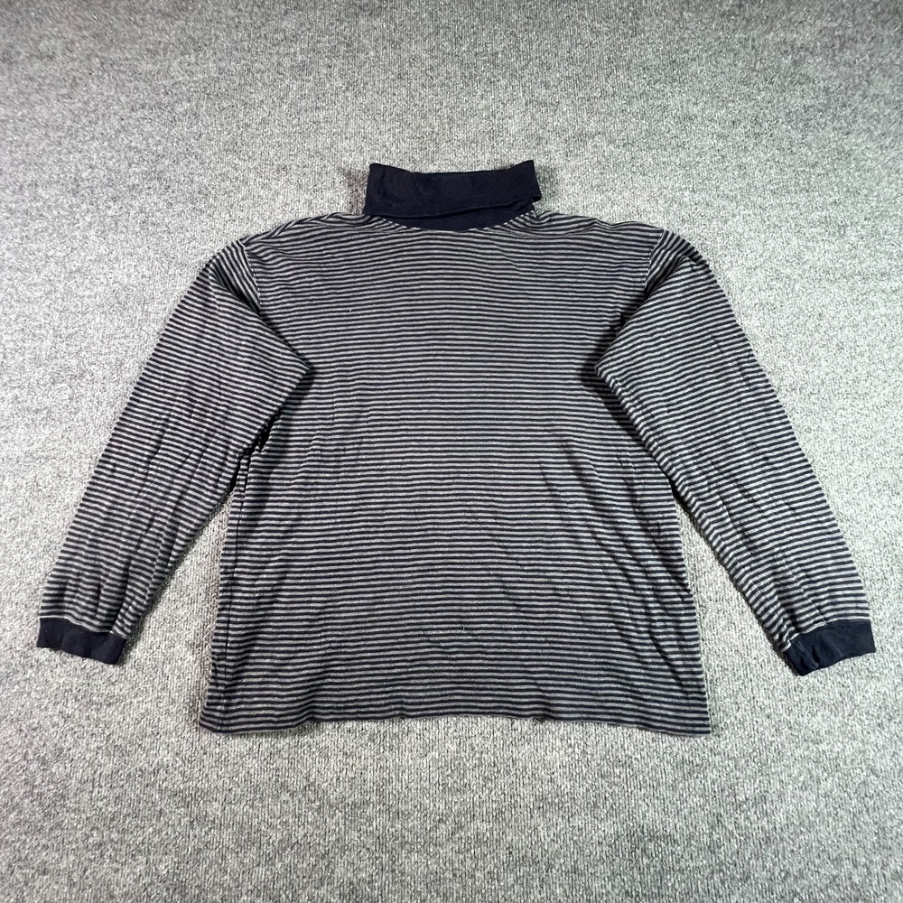 John Ashford Mens L Blue Striped Cotton Turtleneck Long Sleeve T-Shirt